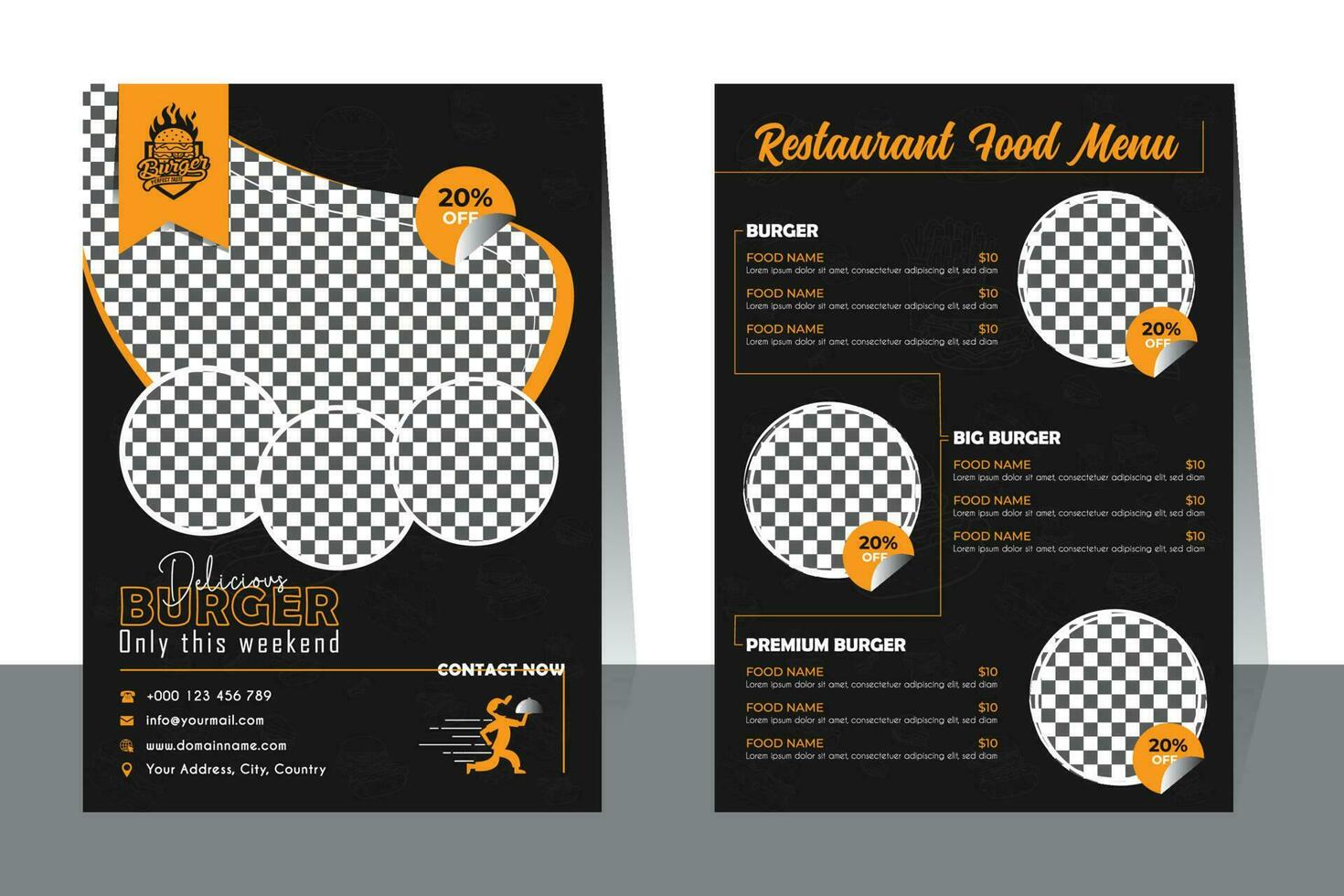 restaurang Kafé meny, mall design. mat flyer.fast mat restaurang meny social media marknadsföring webb baner mall design. pizza, burger och friska mat företag uppkopplad befordran flygblad vektor