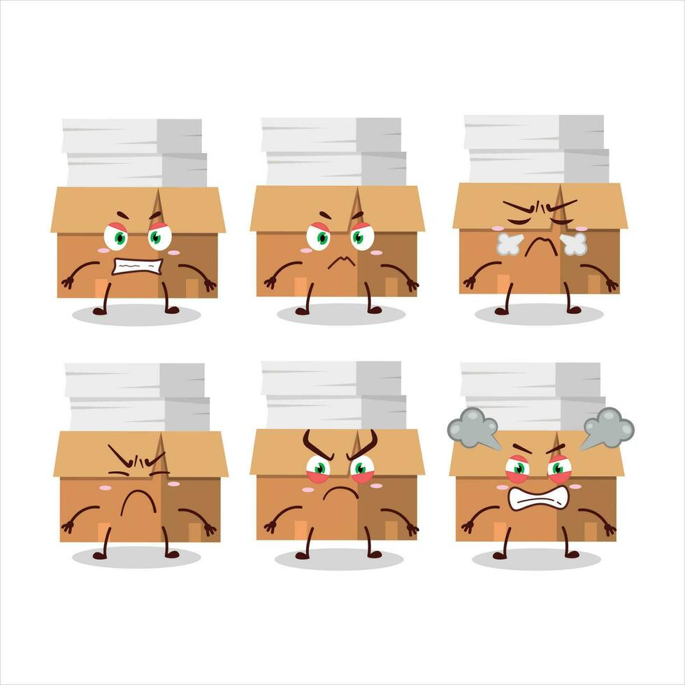 Büro Kisten mit Papier Karikatur Charakter mit verschiedene wütend Ausdrücke vektor