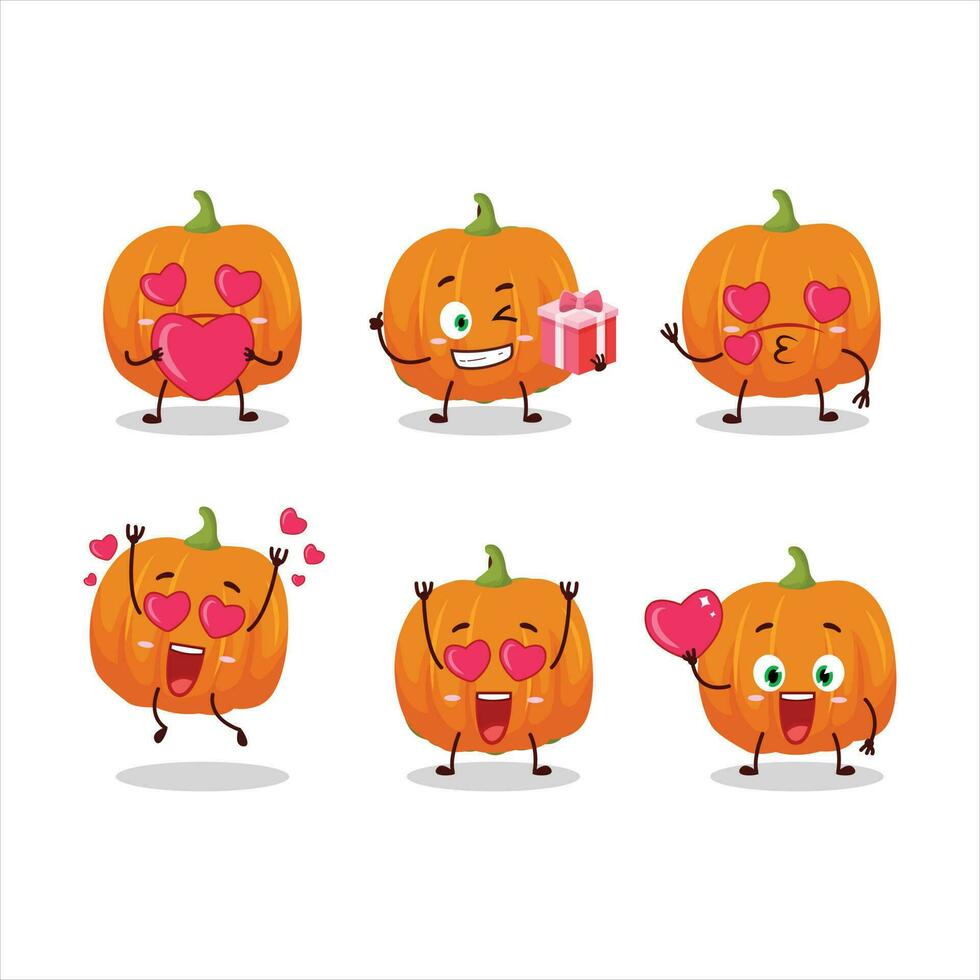 Orange Kürbis Karikatur Charakter mit Liebe süß Emoticon vektor