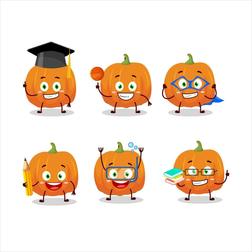 skola studerande av orange pumpa tecknad serie karaktär med olika uttryck vektor