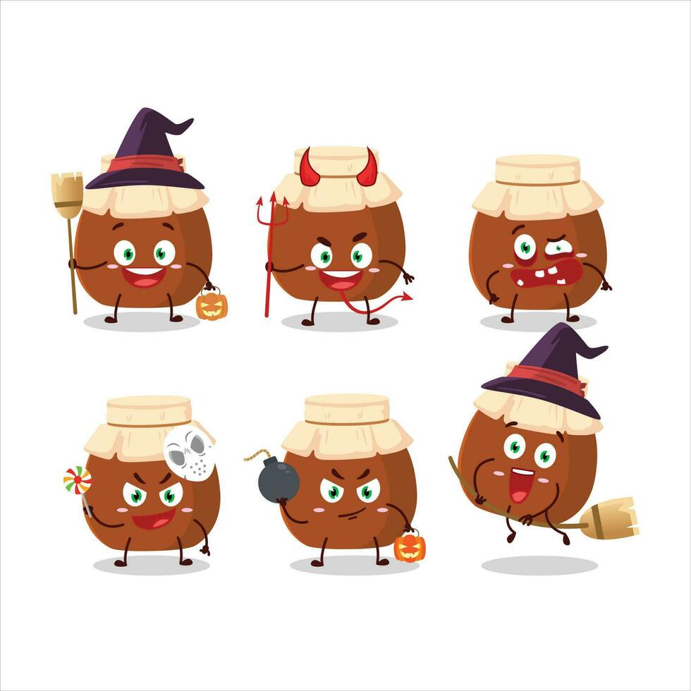 Halloween Ausdruck Emoticons mit Karikatur Charakter von braun Honig Krug vektor