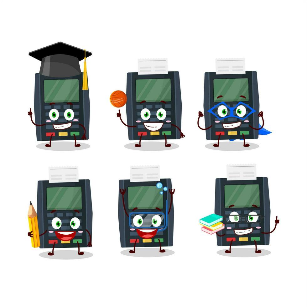 Schule Schüler von Terminal Bank Karte Karikatur Charakter mit verschiedene Ausdrücke vektor