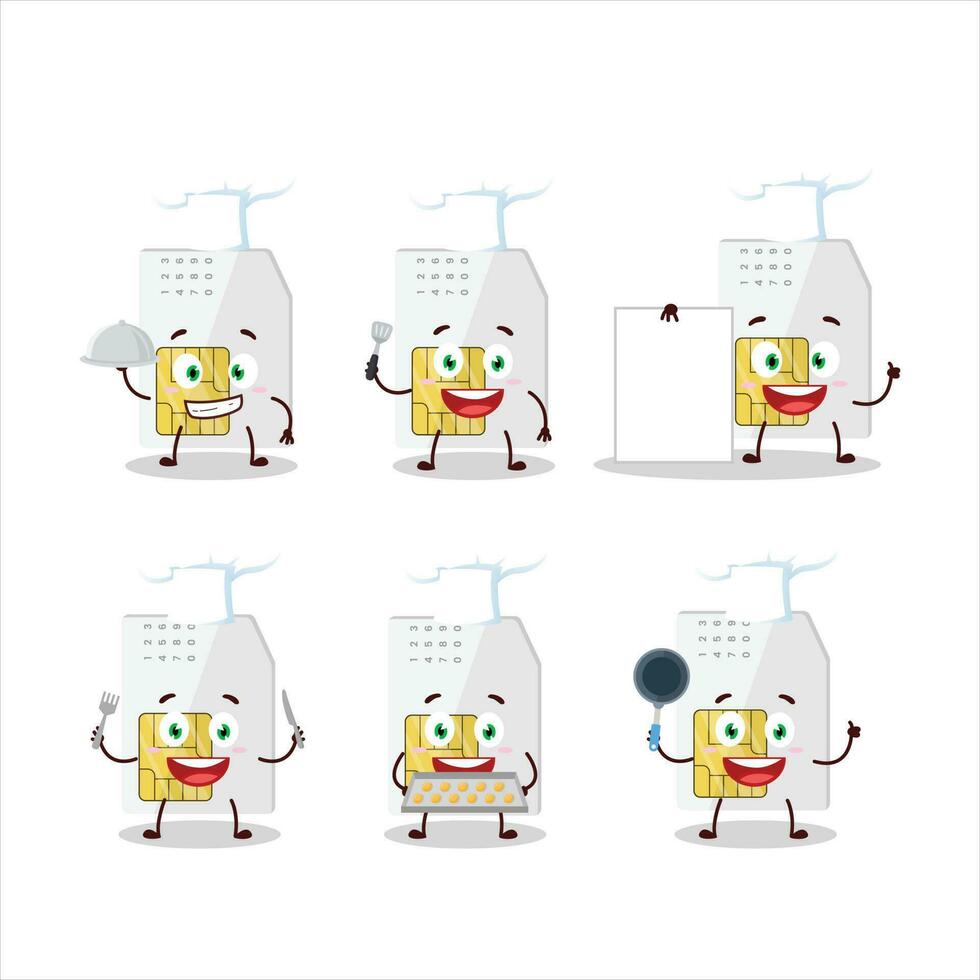 Karikatur Charakter von sim Karte mit verschiedene Koch Emoticons vektor