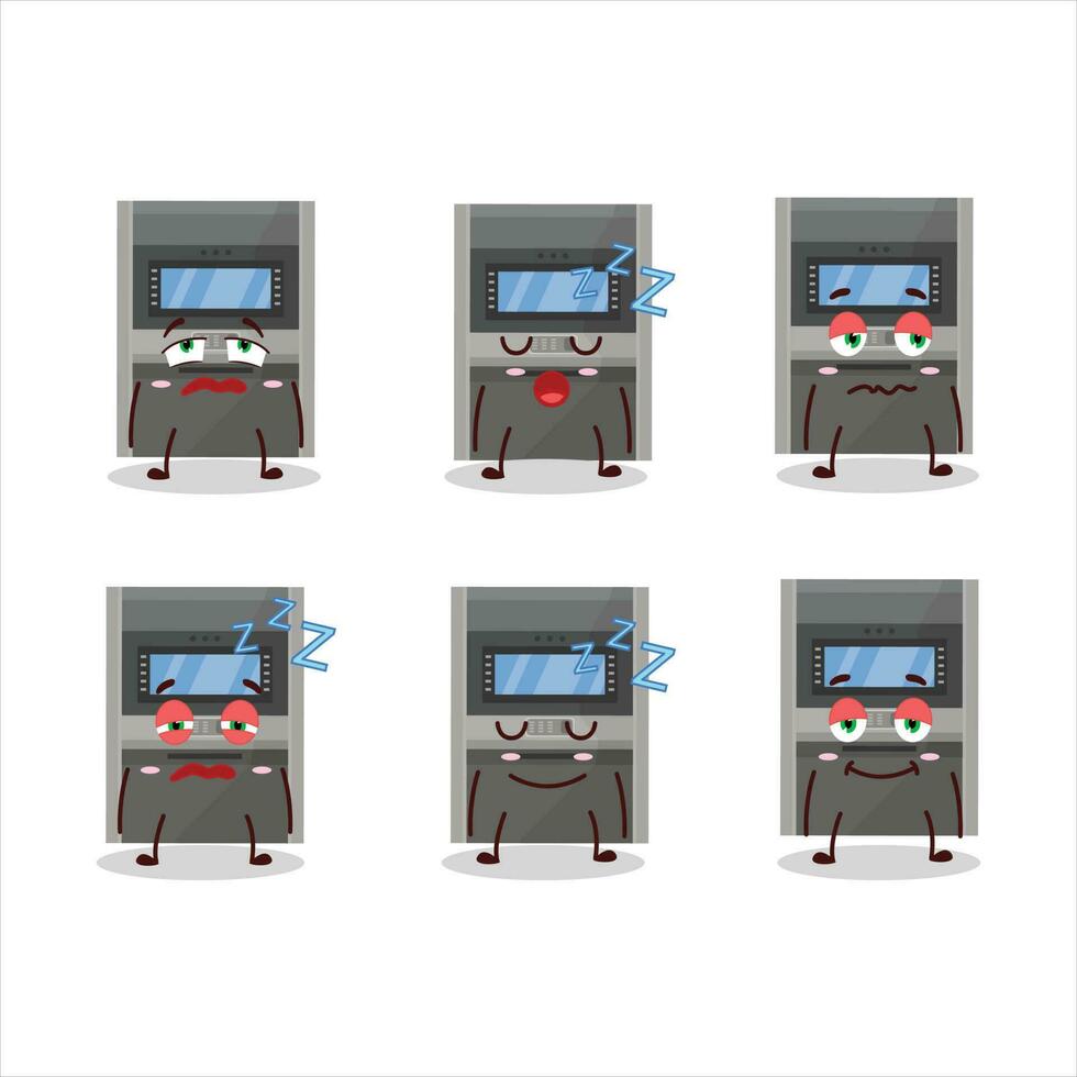 tecknad serie karaktär av Bankomat maskin med sömnig uttryck vektor