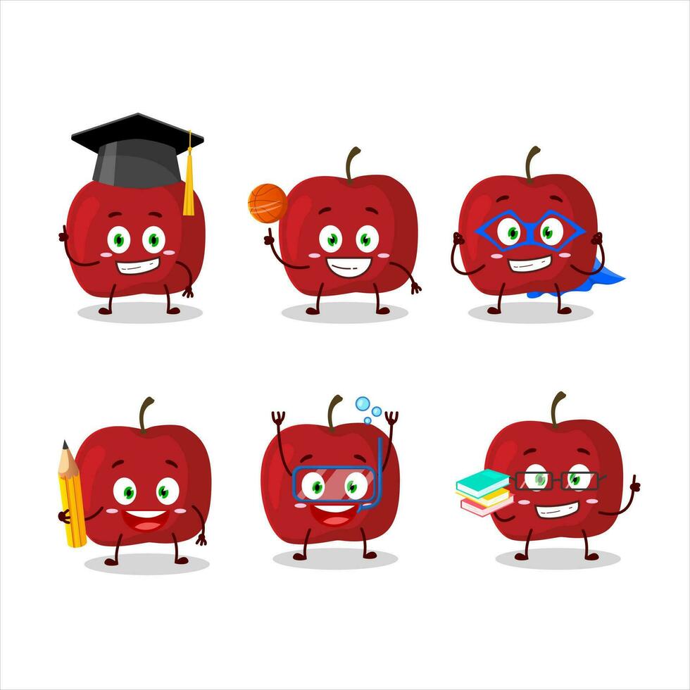 Schule Schüler von rot Apfel Karikatur Charakter mit verschiedene Ausdrücke vektor