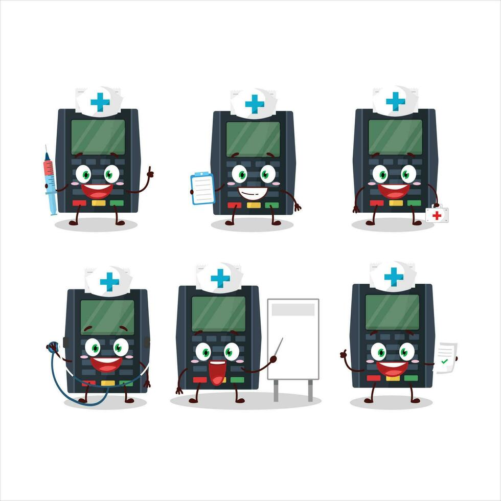 läkare yrke uttryckssymbol med terminal Bank kort tecknad serie karaktär vektor