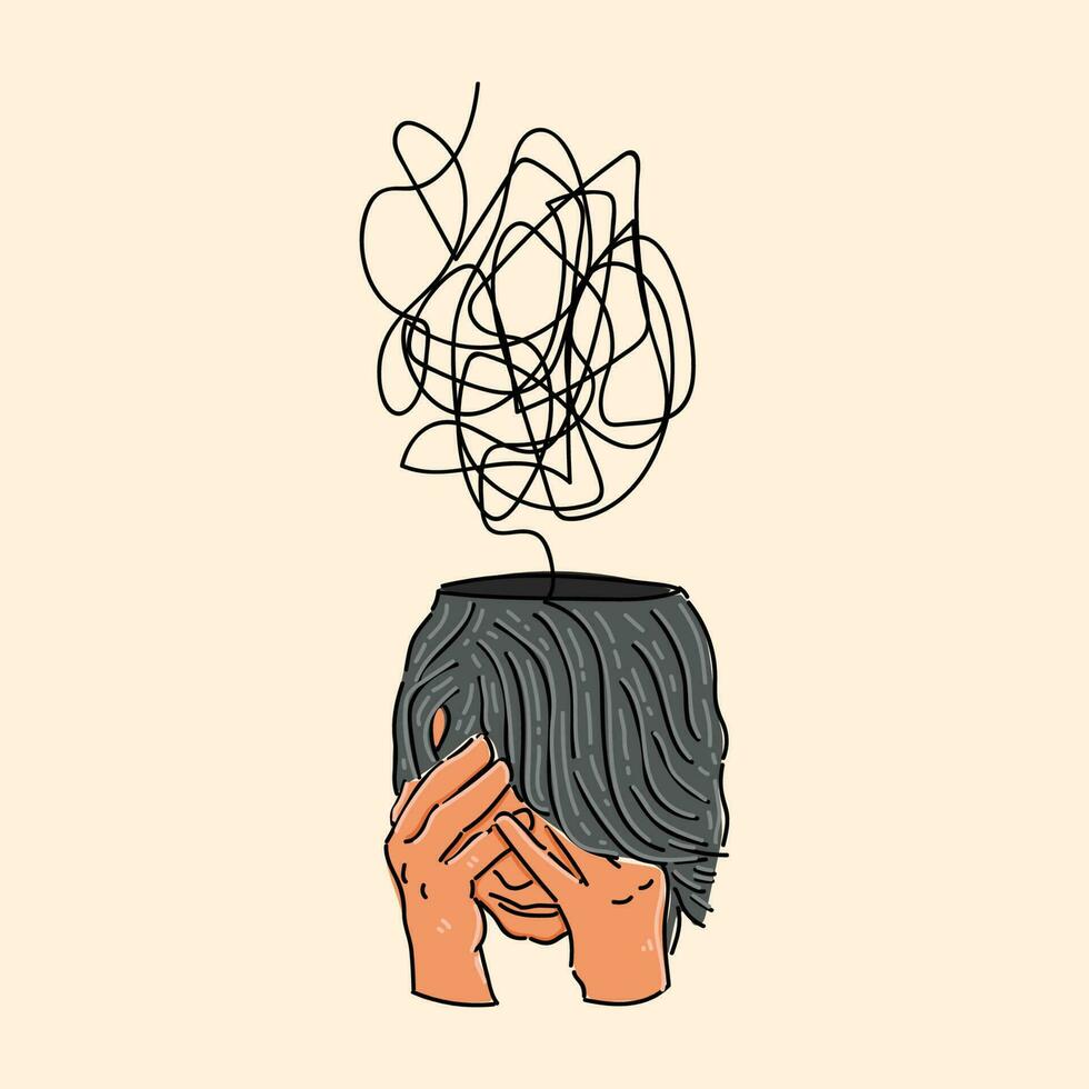 ein Mädchen mit Depression schwindlig von mental Gesundheit Poster Vektor Illustration Design