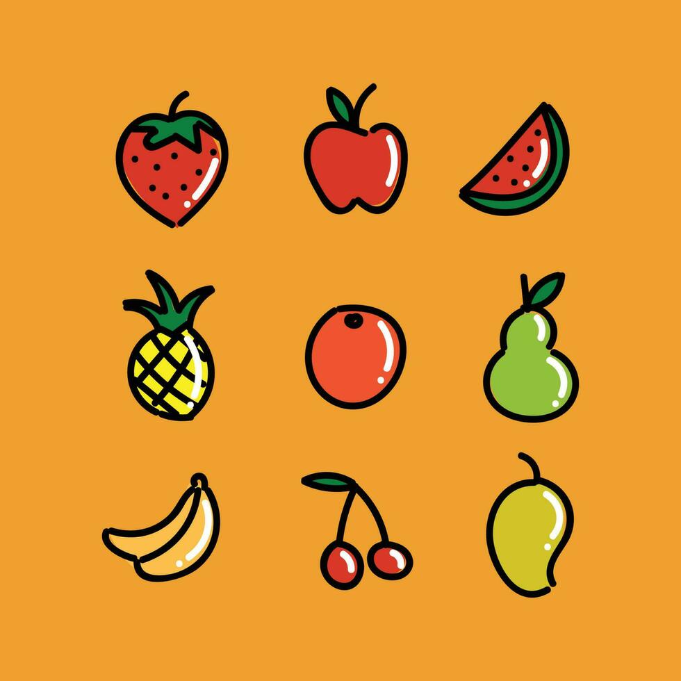 Obst Pack Symbol einstellen Clip Art Vektor Illustration Design mit Orange Hintergrund