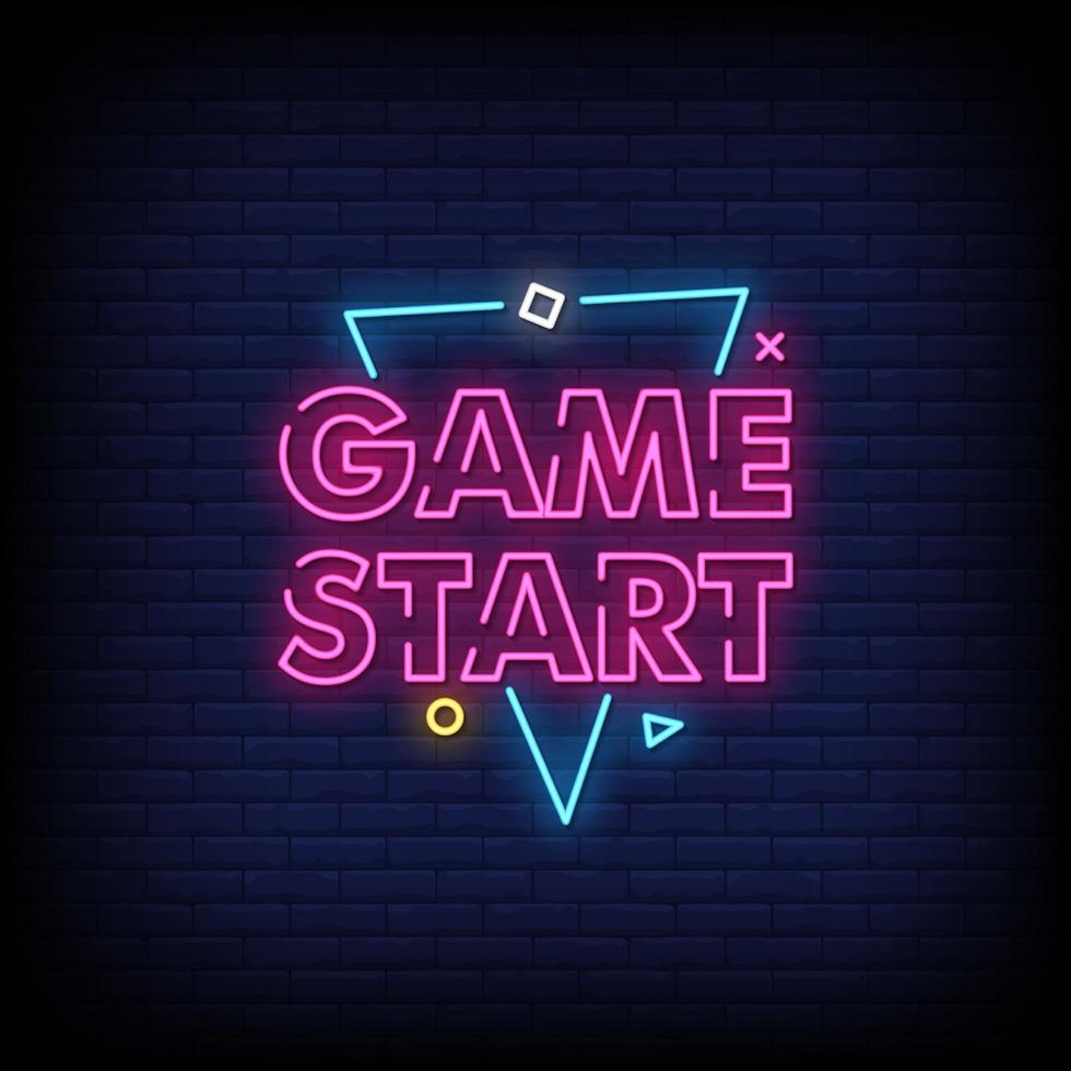 spel start neon tecken stil text vektor