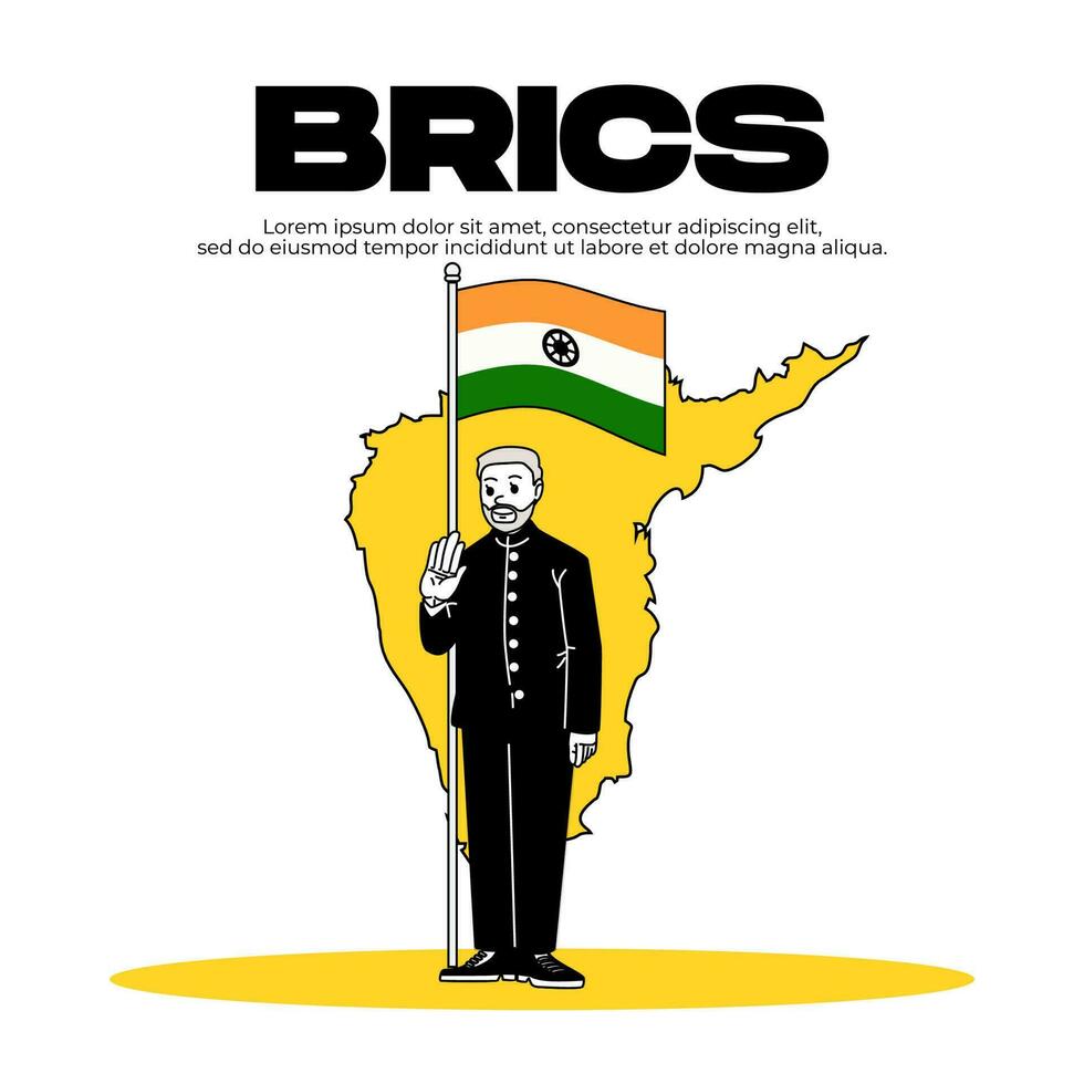 Indien ist ein Mitglied von das Brics. Weiß isoliert Hintergrund und Land Karte Vektor