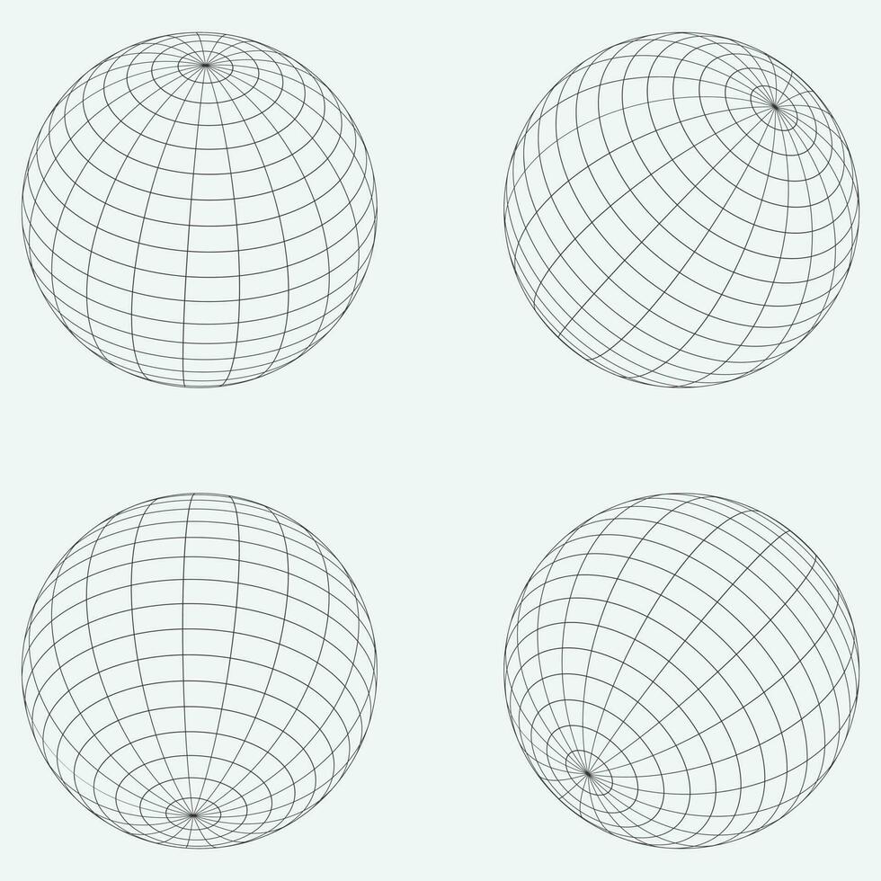3d trådmodell sfär samling. klot eller boll i cirkel netto tråd. retro trogen estetisk. geometri trådmodell former rutnät vektor