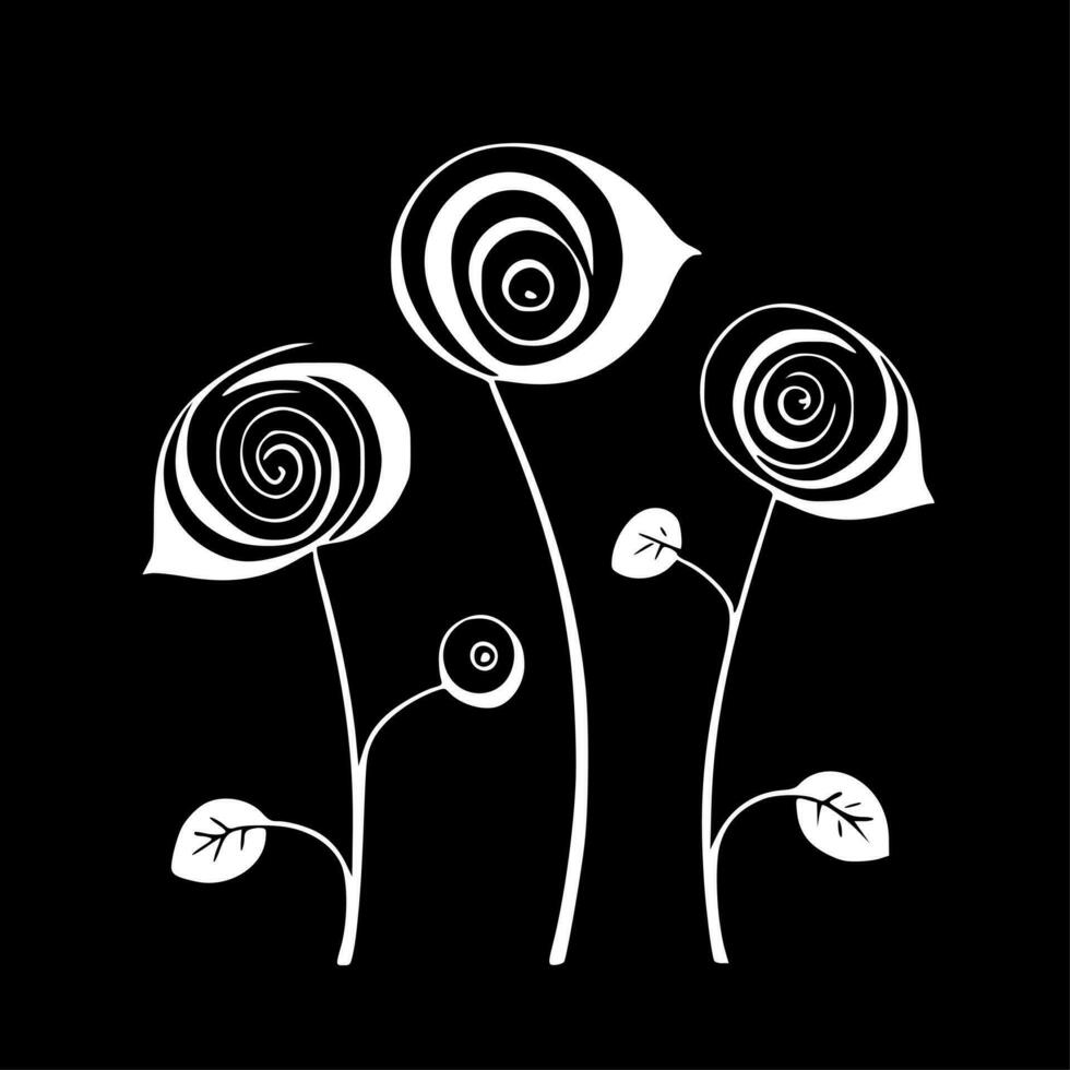 rullad blommor - svart och vit isolerat ikon - vektor illustration