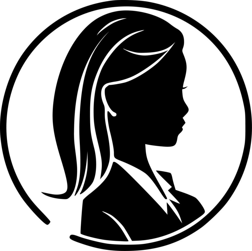 flicka chef - svart och vit isolerat ikon - vektor illustration