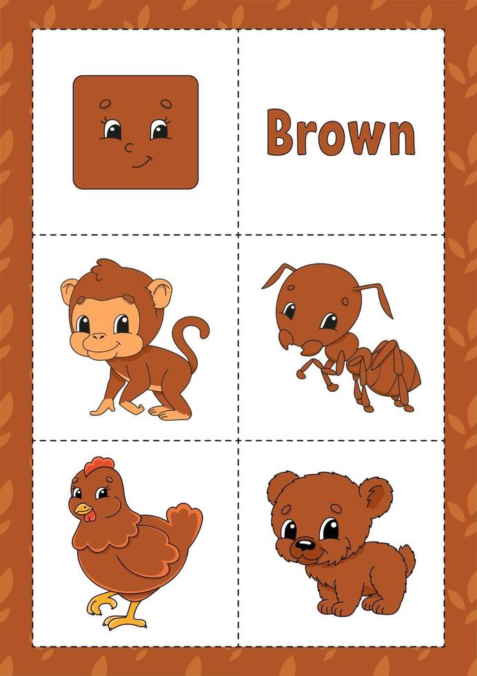 lärande färger flashcard för barn - brun vektor