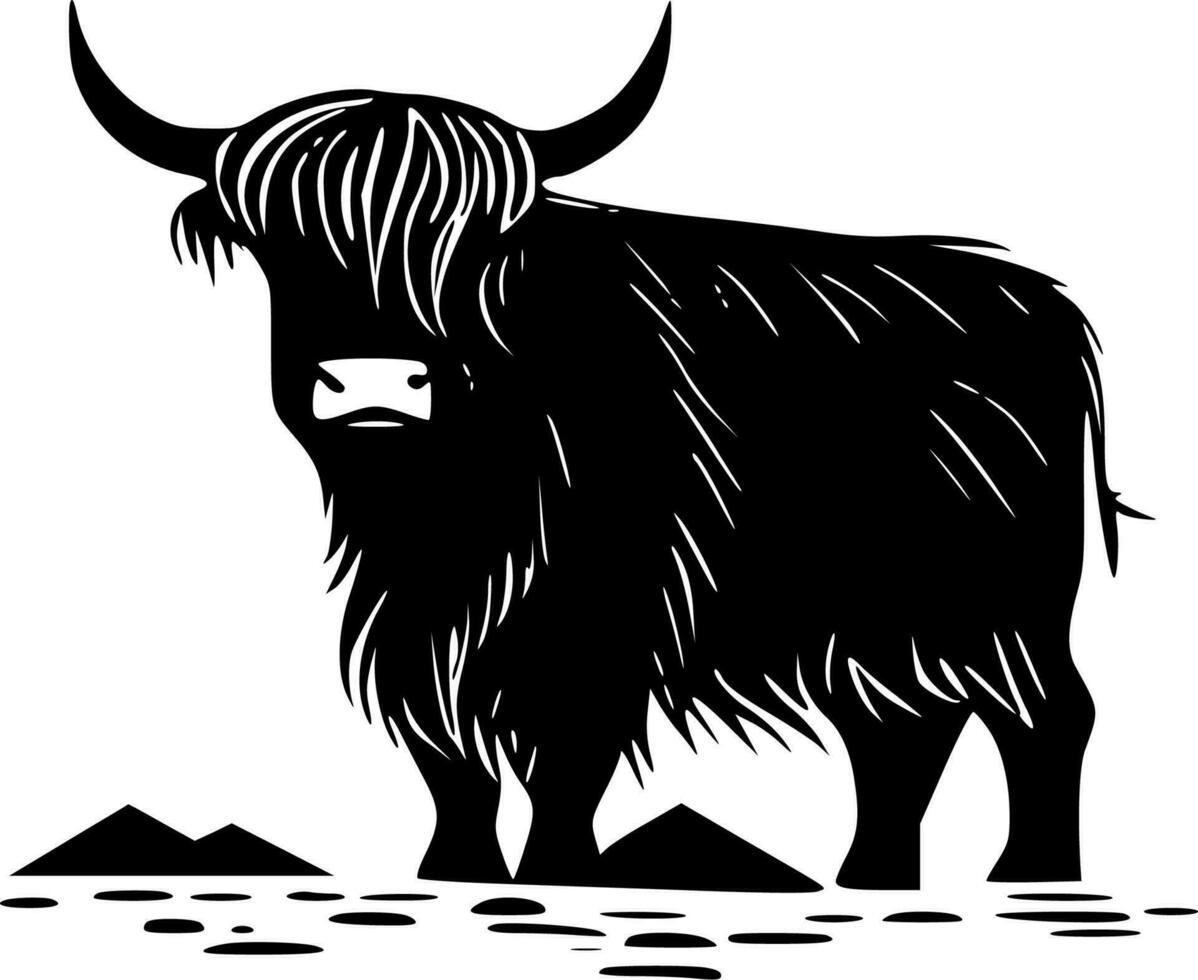 högland ko - svart och vit isolerat ikon - vektor illustration