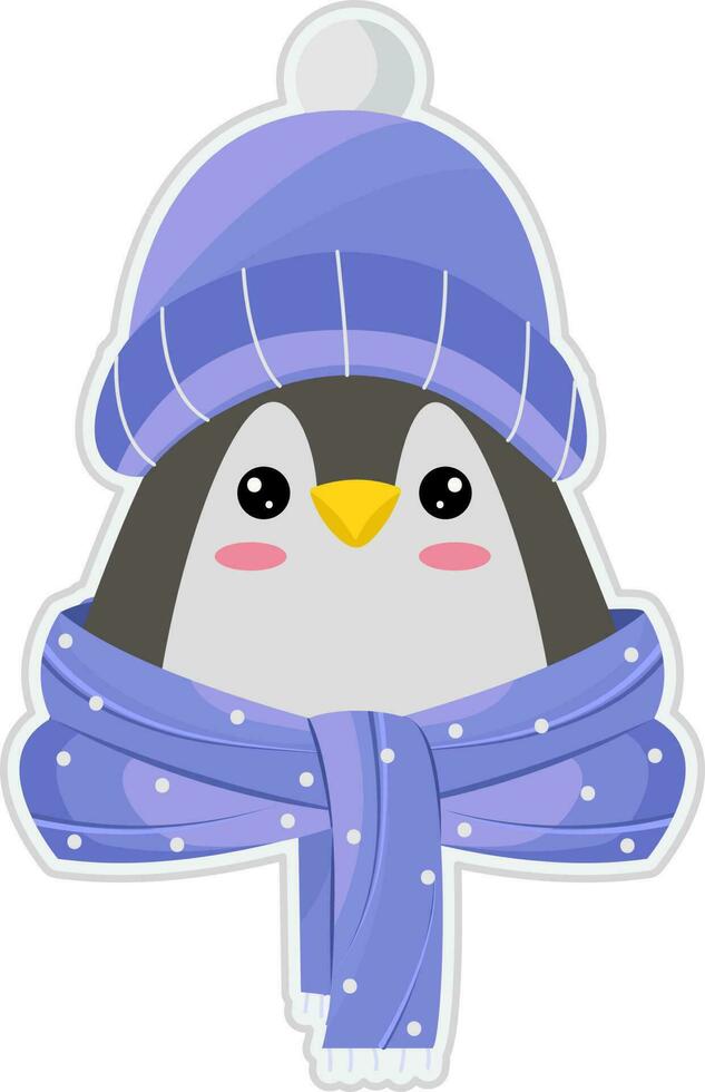 Aufkleber Stil süß Pinguin im Hut mit Schal Symbol. vektor