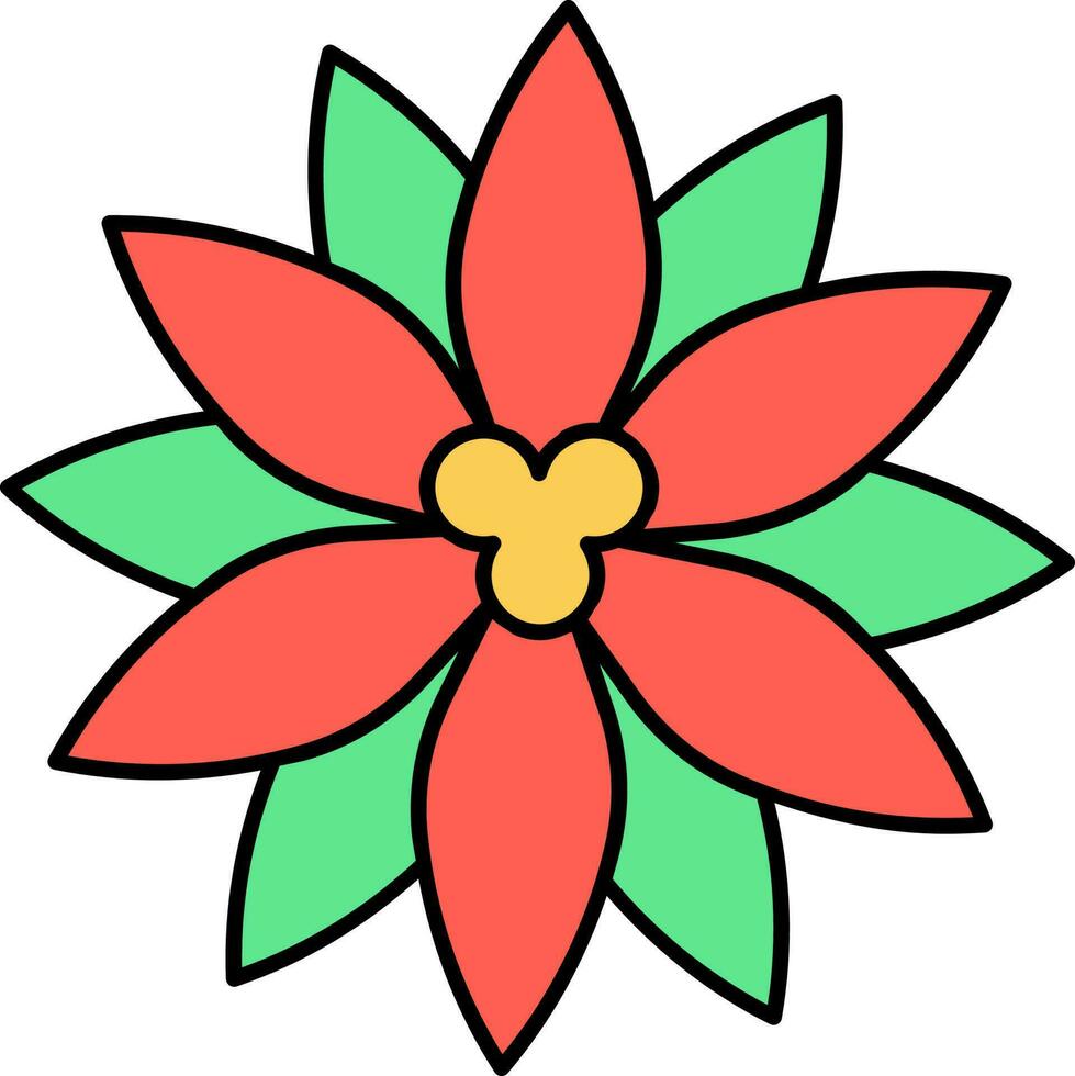isolerat julstjärna blomma med löv ikon i röd och grön Färg. vektor