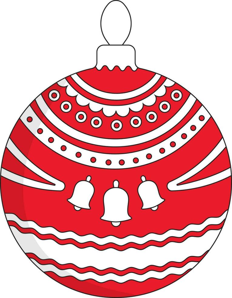 platt stil klockorna med filigran mönster jul bollar platt ikon i röd och vit Färg. vektor