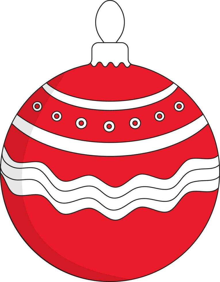 wellig und Perlen Muster Weihnachten Ball eben Symbol im rot und Weiß Farbe. vektor