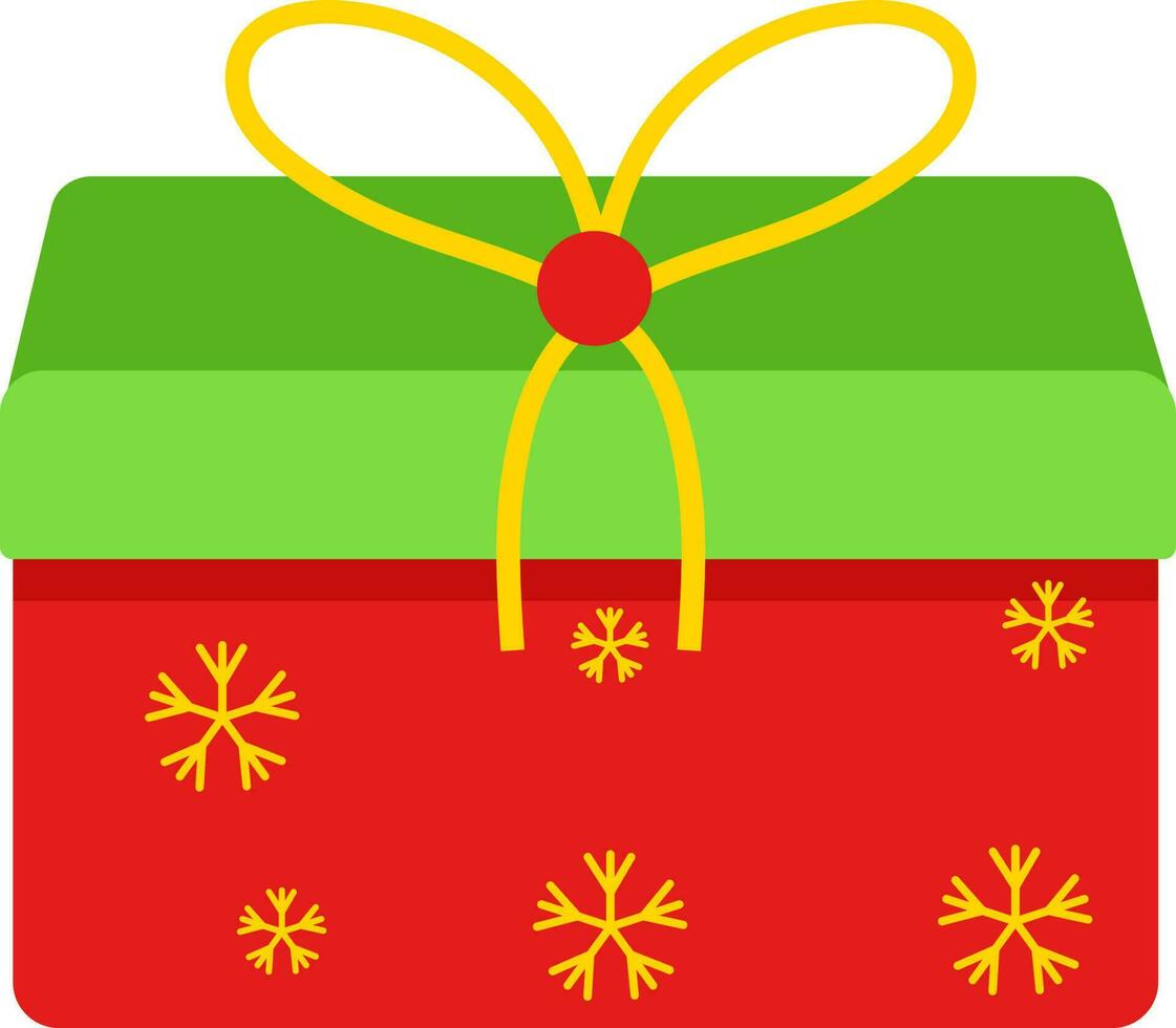 rosett band med gåva låda ikon i grön och röd Färg. vektor