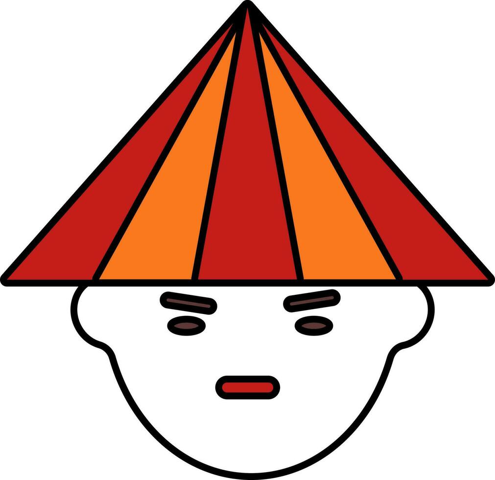 konisch Hut tragen Chinesisch Mann Gesicht Symbol im rot und Orange Farbe. vektor