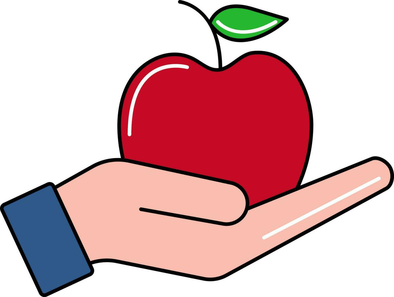 Hand halten Apfel bunt Symbol oder Symbol. vektor