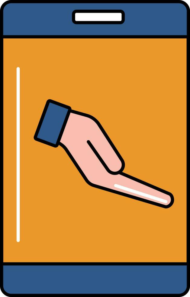Hand Symbol im Smartphone Bildschirm Orange und Blau Symbol. vektor