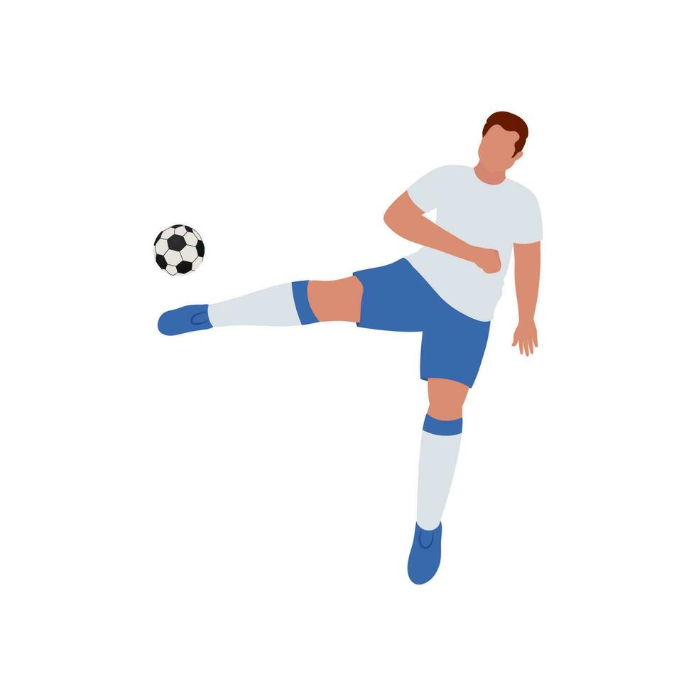 gesichtslos Fußballer Spieler treten Ball auf Weiß Hintergrund. vektor