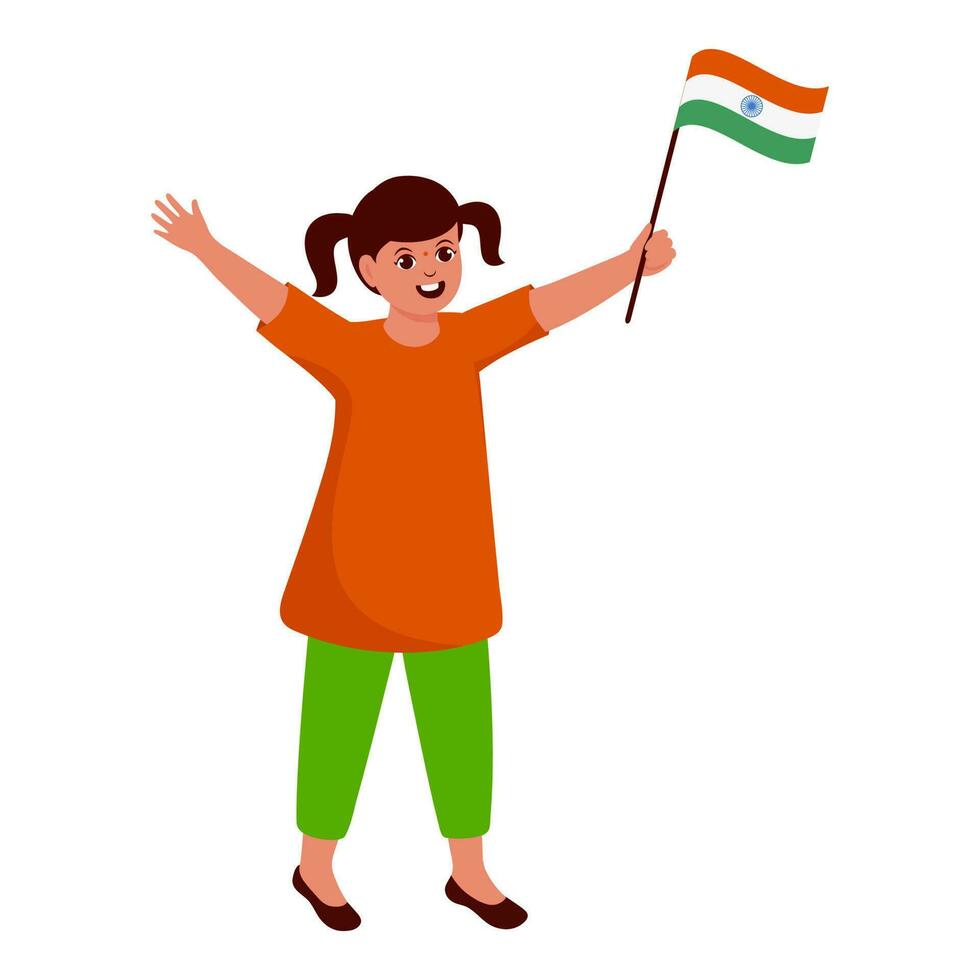 ung flicka innehav Indien flagga mot vit bakgrund. vektor