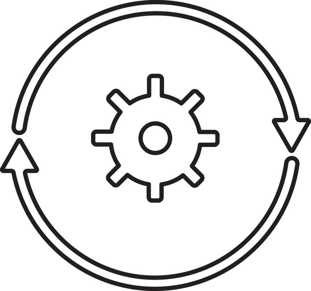 kugghjul och pil ikon i svart linjär stil. vektor