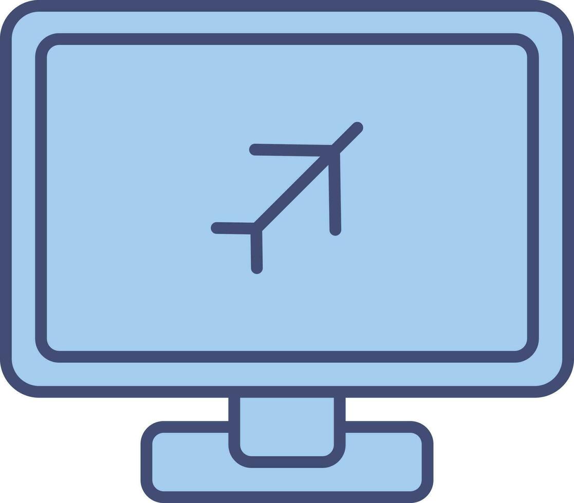 Blau Flugzeug im Monitor Bildschirm eben Symbol. vektor