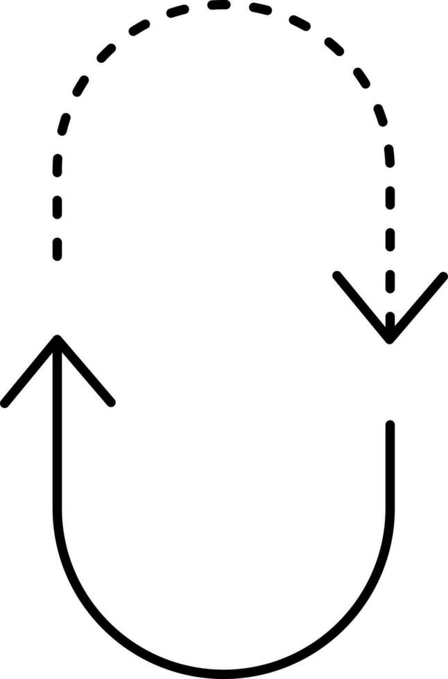Oval drehen Pfeil mit gepunktet Linie Symbol im schwarz und Weiß Farbe. vektor