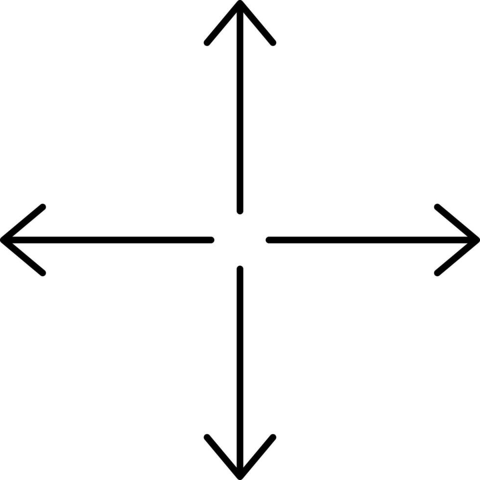 vier Weg Pfeil Symbol im schwarz Umriss. vektor