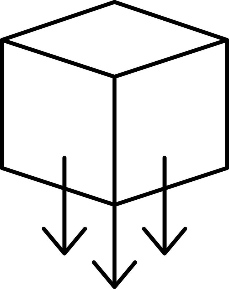 Nieder Pfeil mit Würfel Symbol im schwarz Umriss. vektor