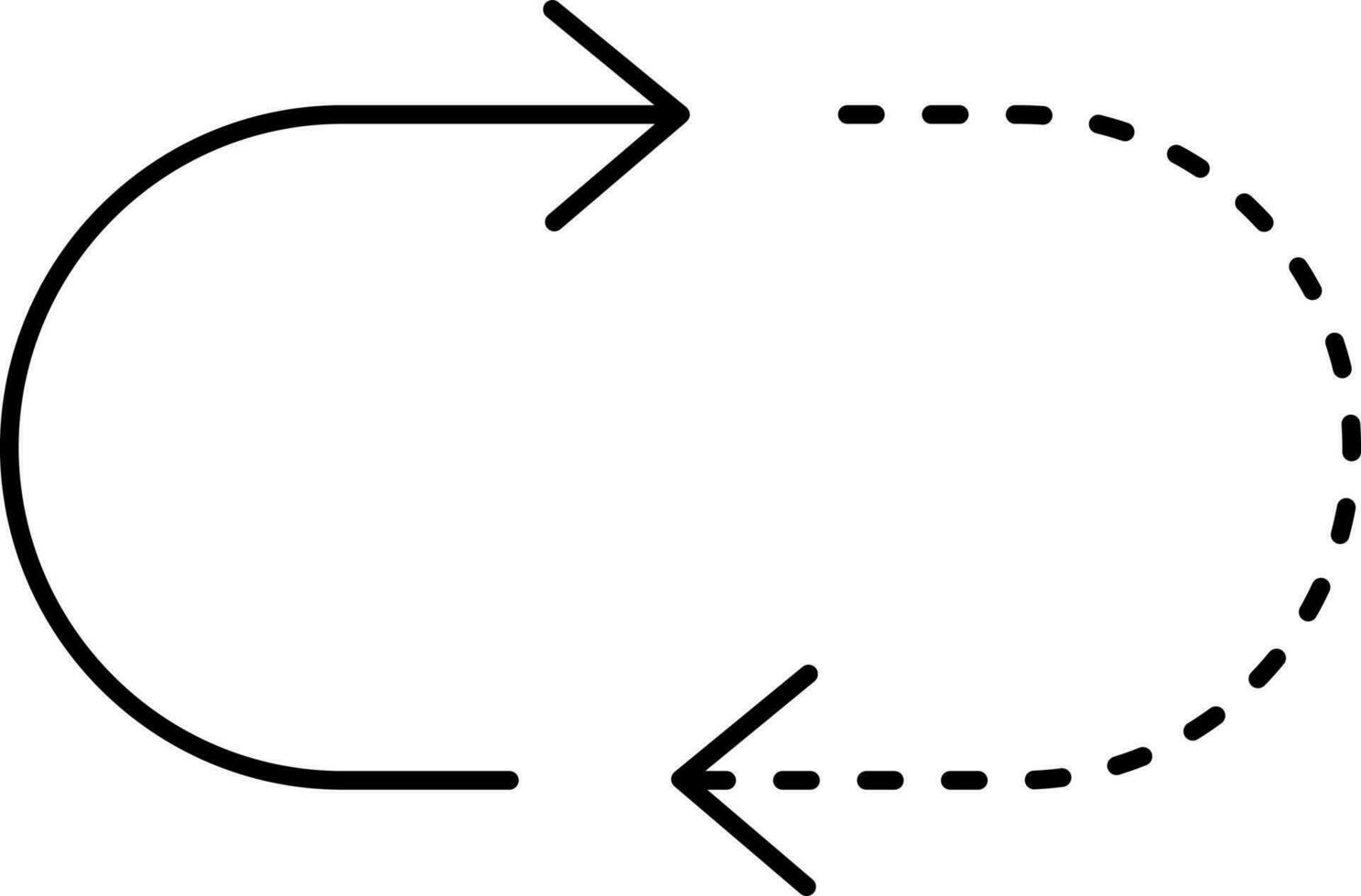 oval rotera pil med prickad linje ikon i svart och vit Färg. vektor