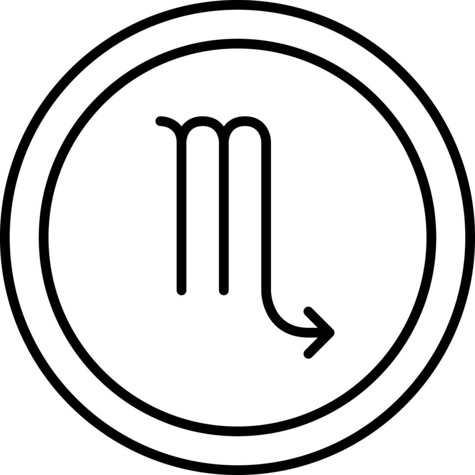 svart tunn linje konst av scorpio symbol på runda ikon. vektor