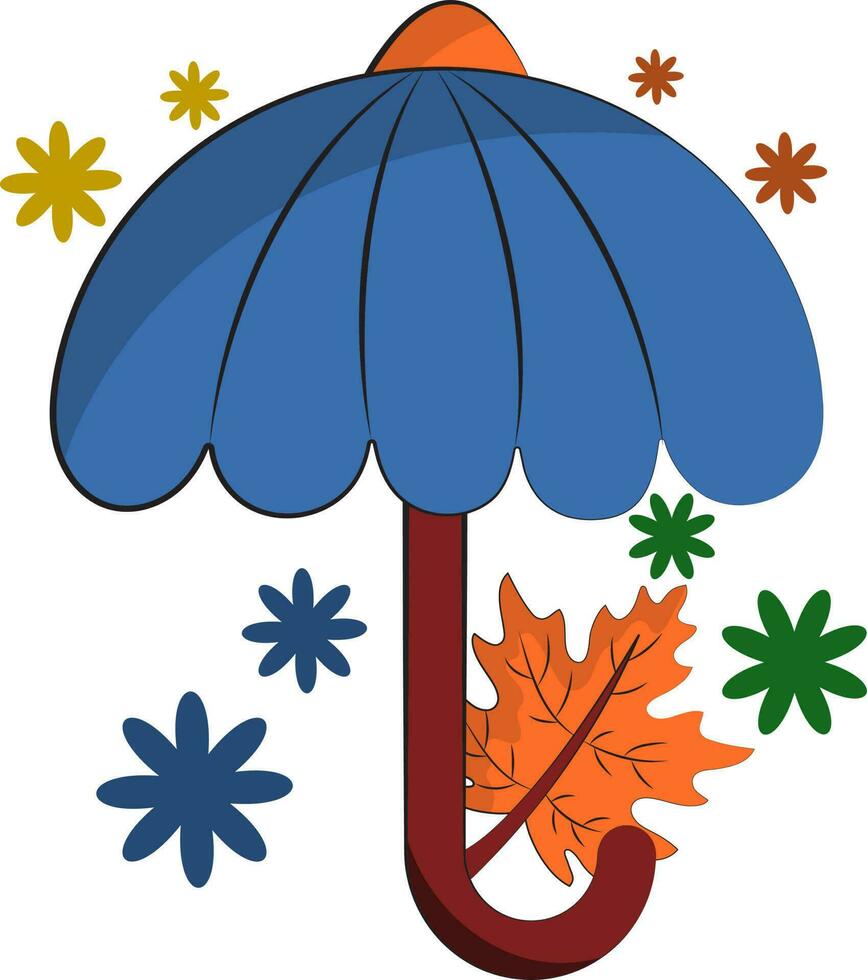 öffnen Regenschirm mit Ahorn Blatt und Blumen auf Weiß Hintergrund. vektor