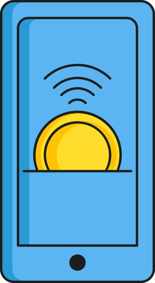 W-lan mit Münze auf Smartphone Symbol im Gelb und Blau Farbe. vektor