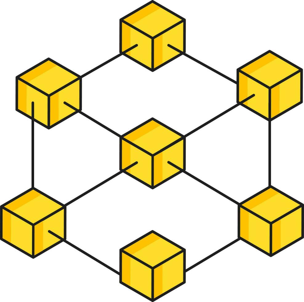 platt stil blockchain ikon i gul och svart Färg. vektor