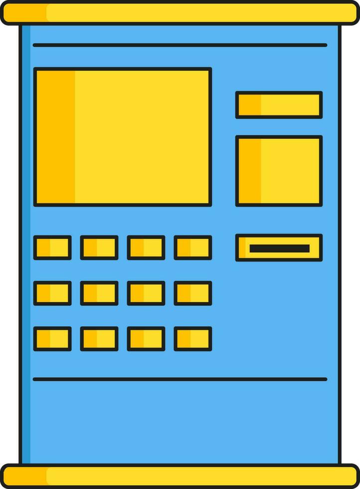 platt Bankomat maskin ikon i gul och blå Färg. vektor