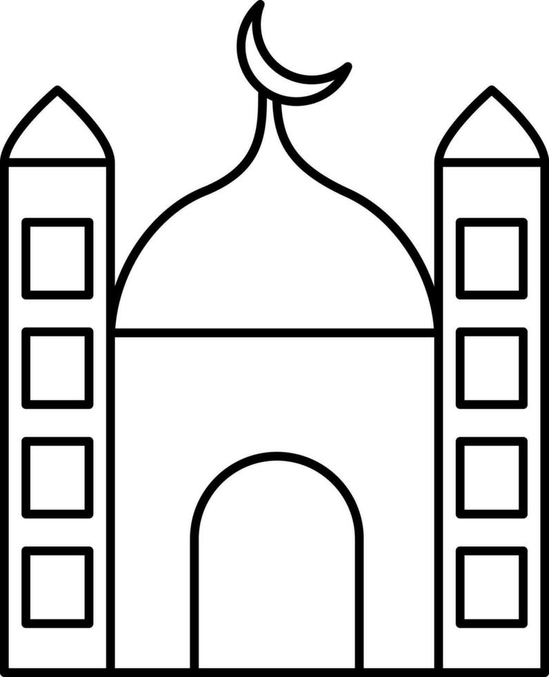 schwarz Gliederung Illustration von Moschee Gebäude Symbol mit Halbmond Mond. vektor