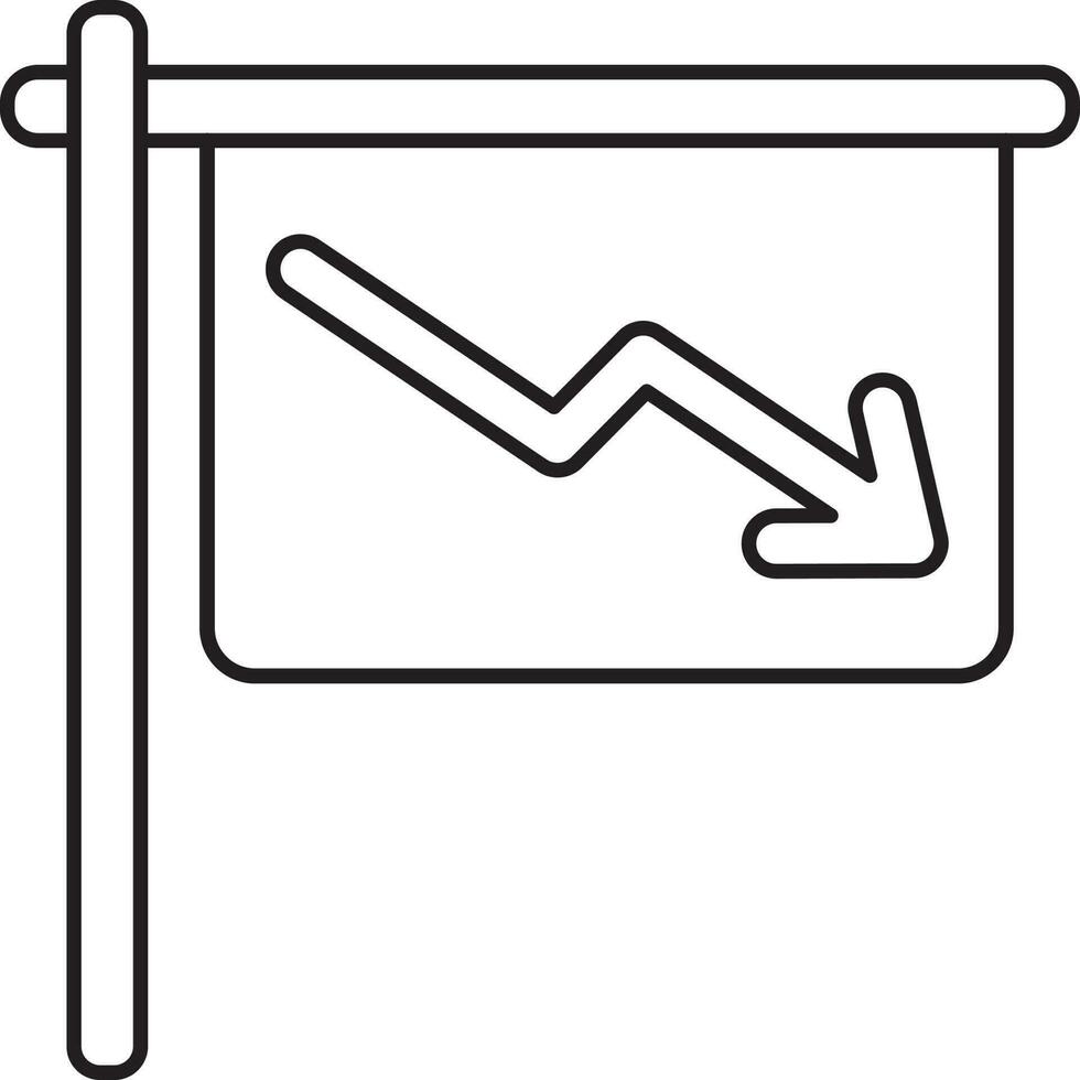 linear Stil Nieder Pfeil im Schild Symbol. vektor