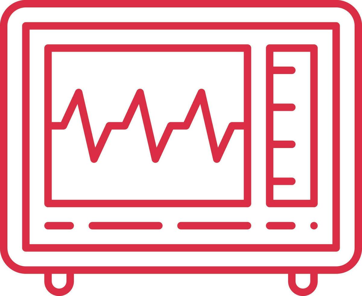 elektrokardiogram övervaka ikon i röd linje konst. vektor