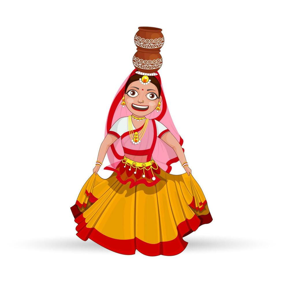 indisch Frau durchführen Matki tanzen im traditionell Kleidung. vektor