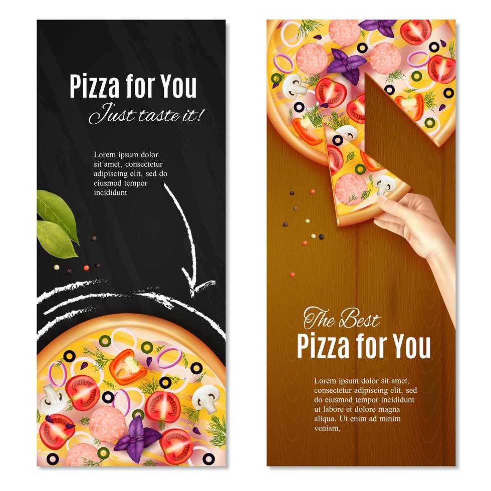 Relialistische Pizza vertikale Banner Vektor-Illustration vektor