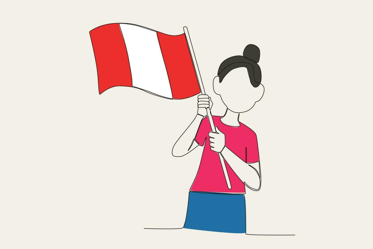 Farbe Illustration von ein jung Frau halten ein peruanisch Flagge vektor