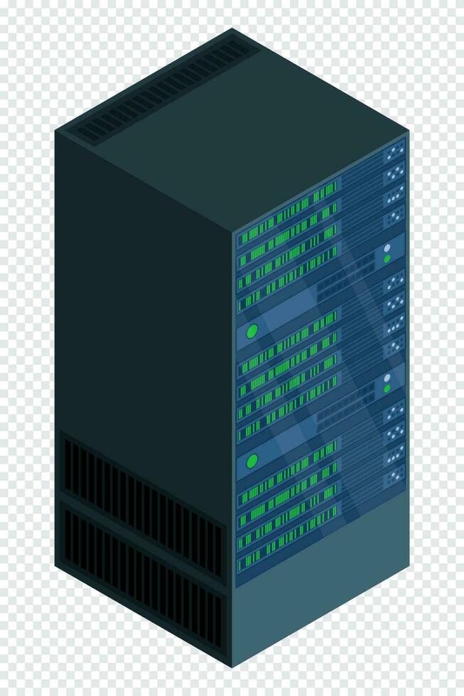 isometrisk server. nätverk server rum. server i skåp. lagring databas. isometrisk teknologi. vektor illustration