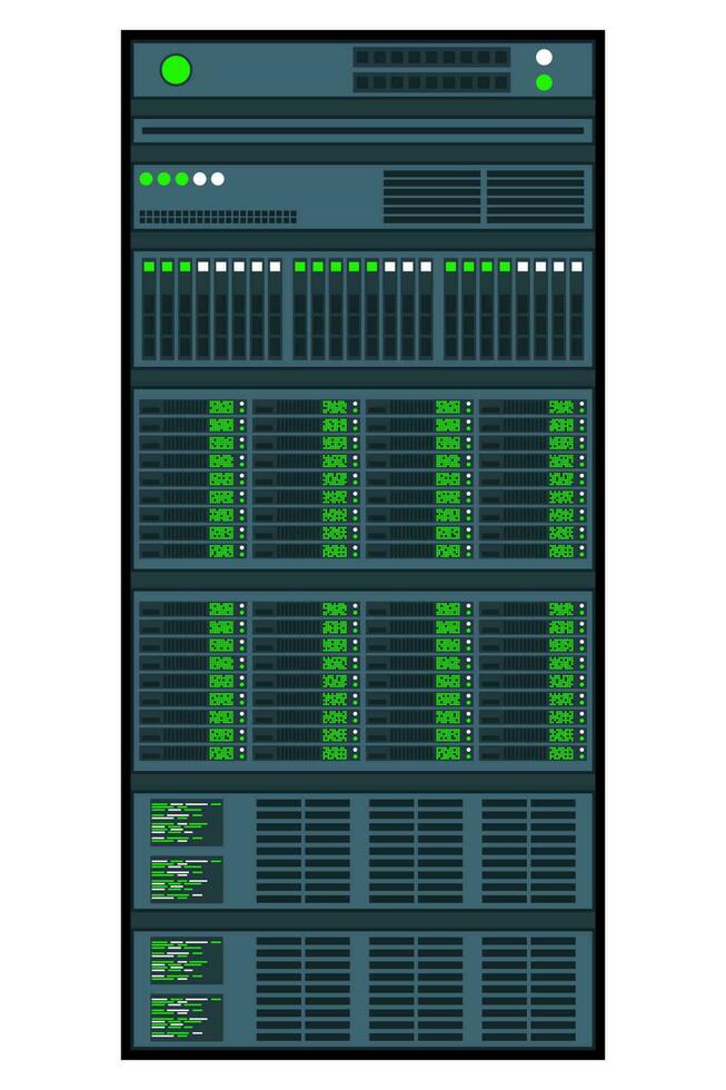 Server Gestell. Server Zimmer Daten Center. Netzwerk Server isoliert. Server im eben Design. Vektor Illustration