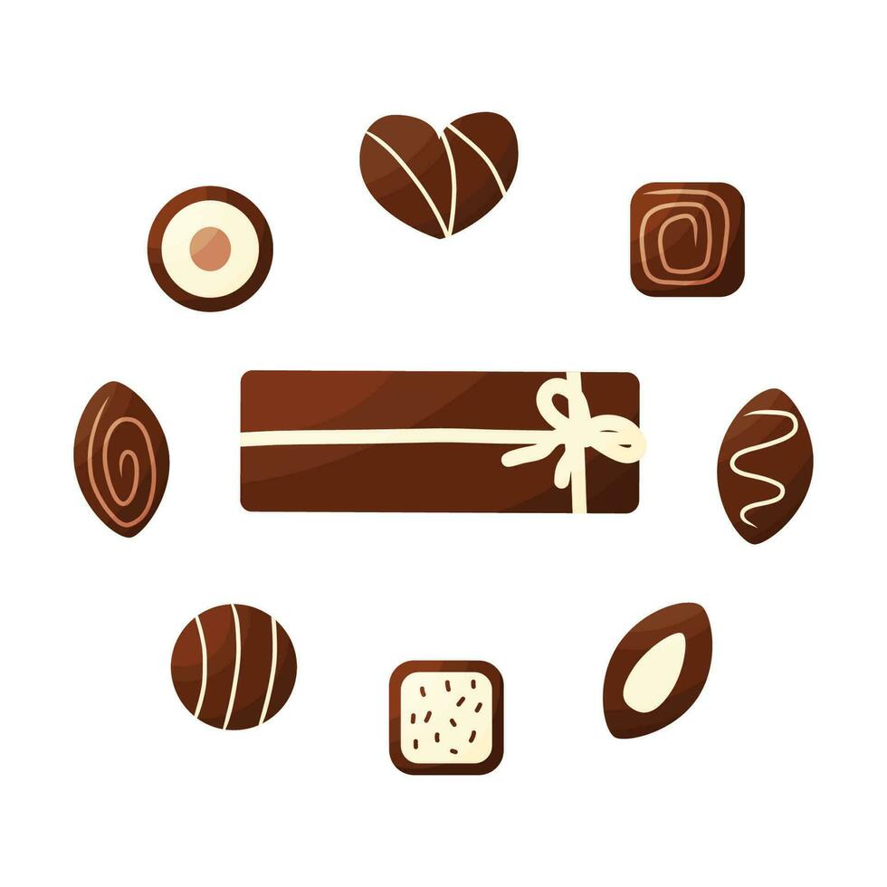 Schokolade Tag Süßigkeiten Urlaub Geschenk Süße einstellen vektor
