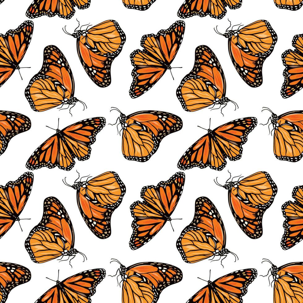 orange monark fjäril. vektor sömlös mönster med fjärilar. design av textilier, täcker, kläder, omslag papper.